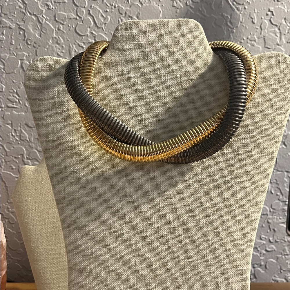 Elegant Gold and Silver/Gray Coil/flexible Necklace Choker